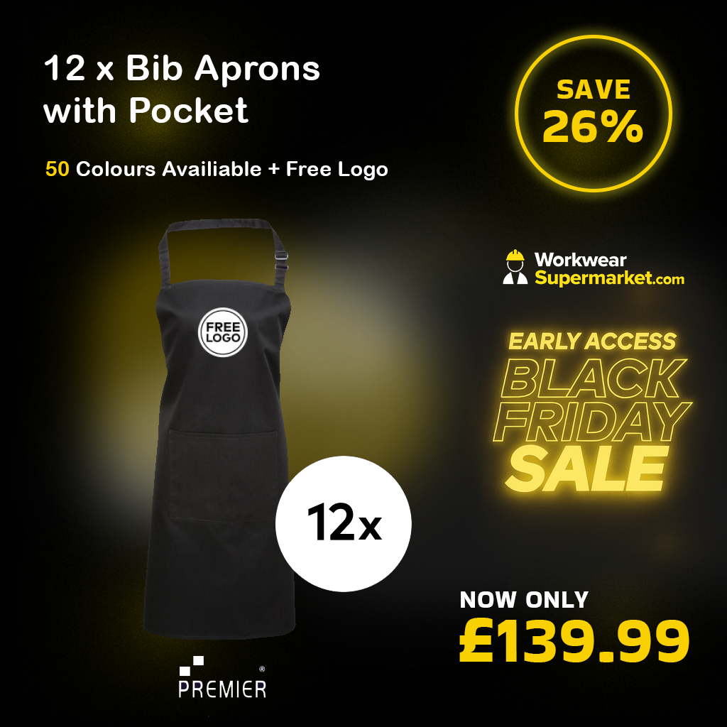 12 x Popular Bib Aprons with Pocket + Free Logo - - Customisable Bundle