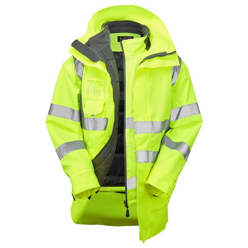 Leo 3 in 1 CLOVELLY Anorak CI3 with TORRINGTON Bodywarmer Cl2 A04/BW01 - Yellow - Customisable Hi-Vis Bodywarmers