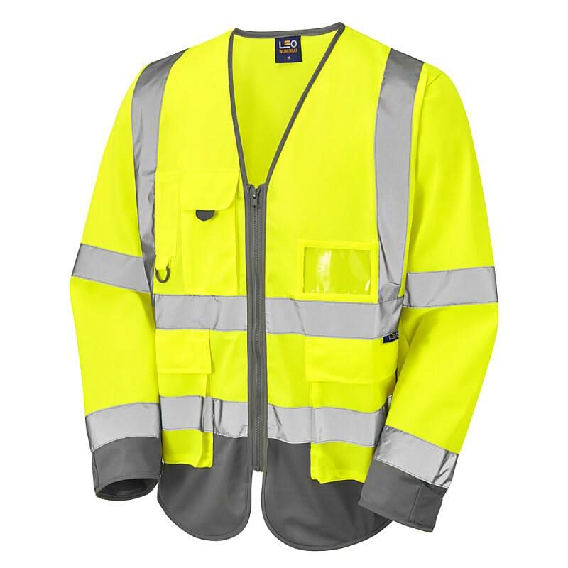 Leo Wrafton ISO 20471 Class 3 Sleeved Superior Waistcoat S12 - Yellow Grey - Customisable HV Vest