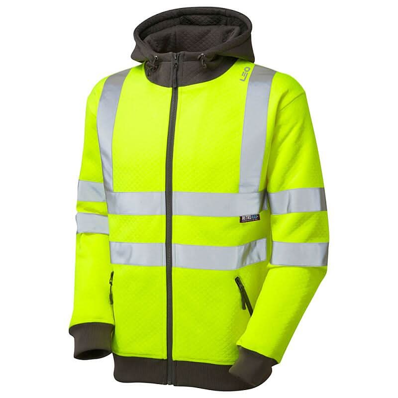 Leo Saunton ISO 20471 Class 3 Full Zip Hooded Sweatshirt SS02 - Yellow - Customisable Sweatshirts