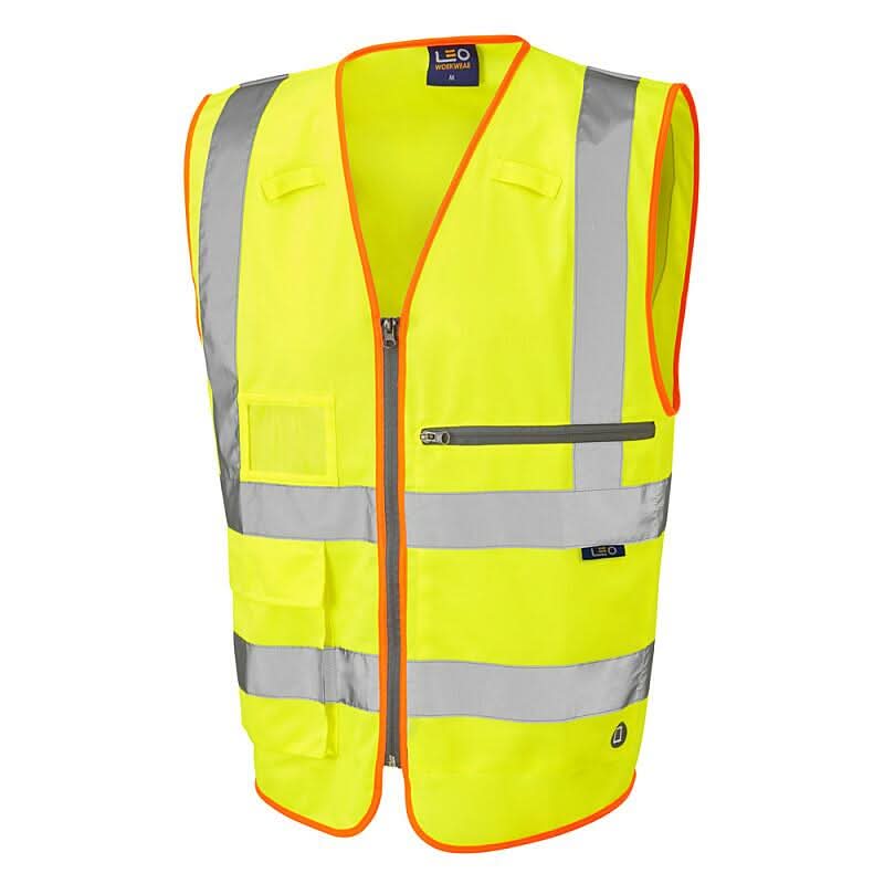 Leo Foreland ISO 20471 Cl 2 Superior Waistcoat with Tablet Pocket Yellow W24 - Orange - Customisable Hi-Vis Vest