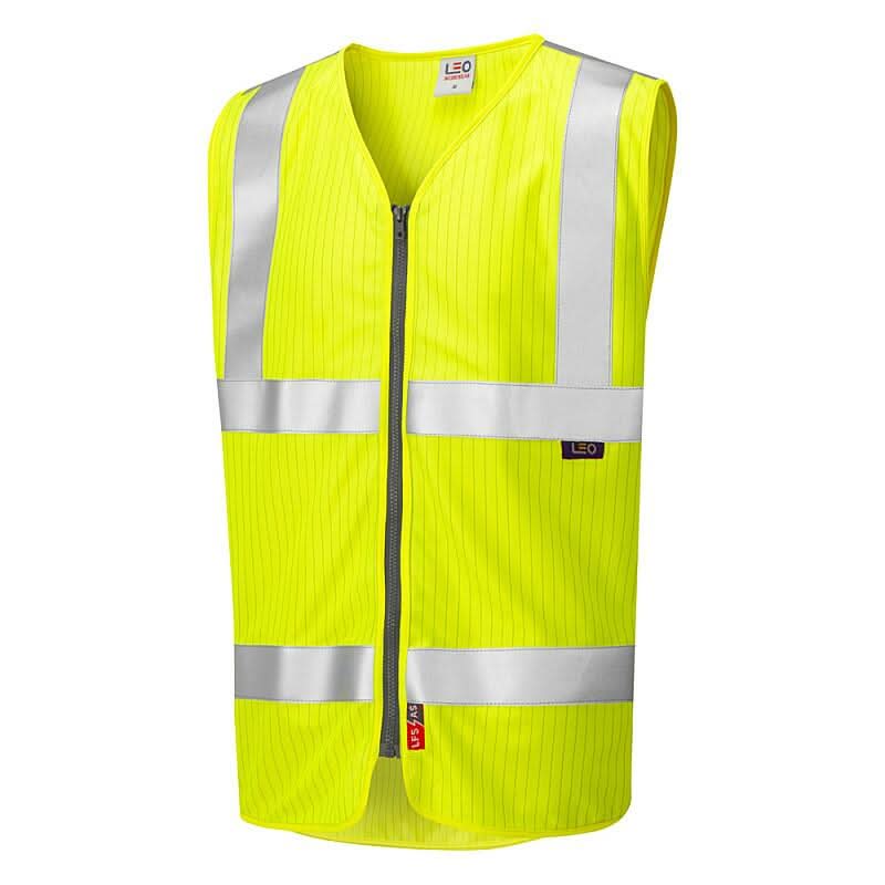 Leo Jacobstowe ISO 20471 Cl 2 LFSAS Waistcoat Zip EN 14116EN 1149 W25 - Yellow - Customisable Hi-Vis Vest
