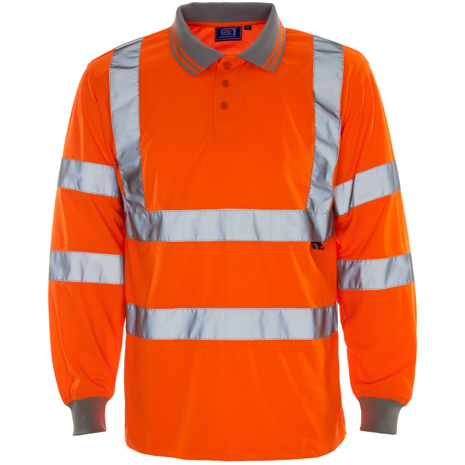 Supertouch - Hi Vis Long Sleeve Bird Eye Polo Shirt - H104 - Orange - Customisable Shirt