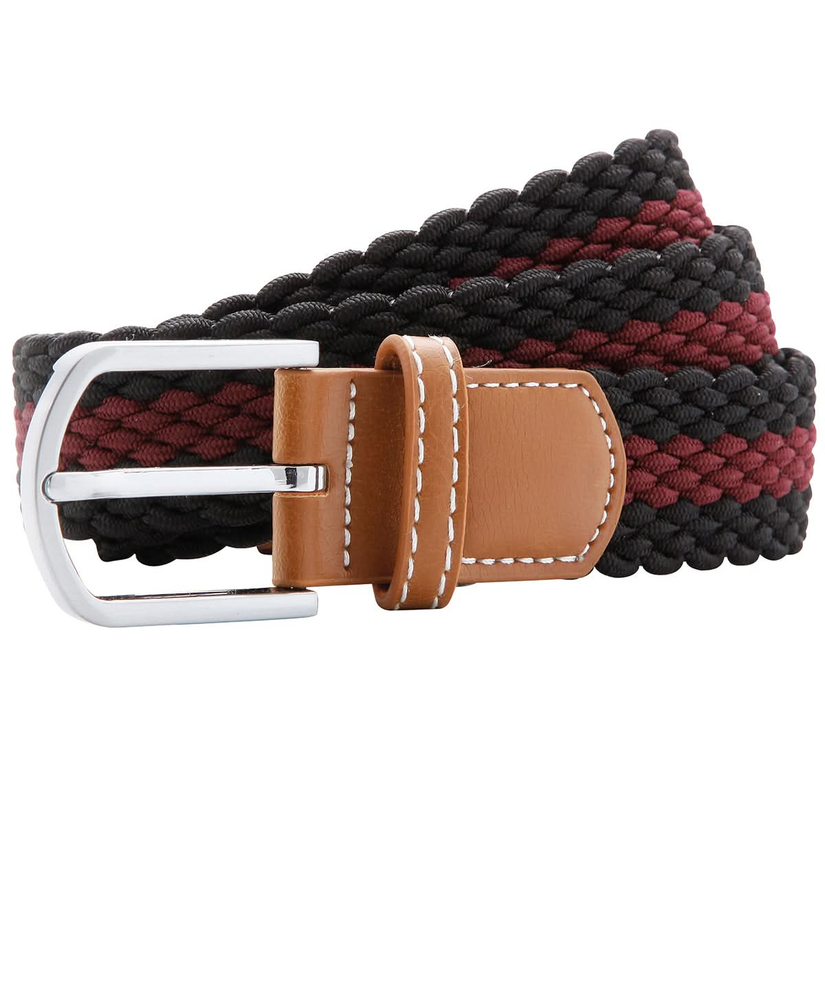 Asquith & Fox Two colour stripe braid stretch belt AQ901 - Black Burgundy One size - Customisable Belts
