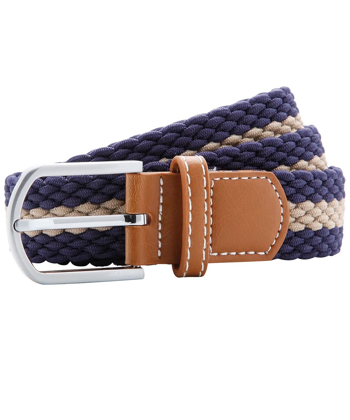 Asquith & Fox Two colour stripe braid stretch belt AQ901 - Navy Khaki One size - Customisable Belts