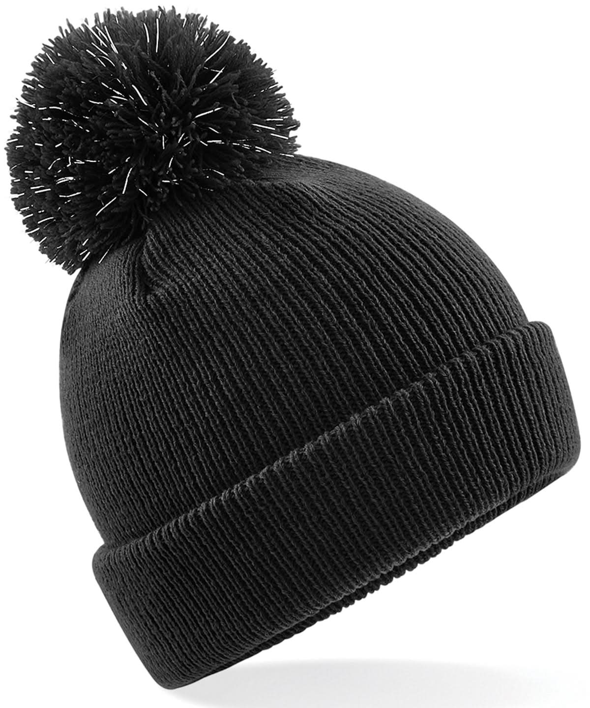 Beechfield Junior reflective bobble beanie B406B - Black One size - Customisable Beanies