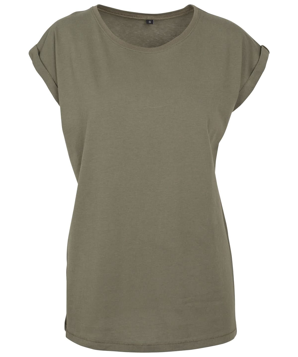 Build Your Brand BYB Womens extended shoulder tee Olive BY021 - Olive - Customisable T-Shirts