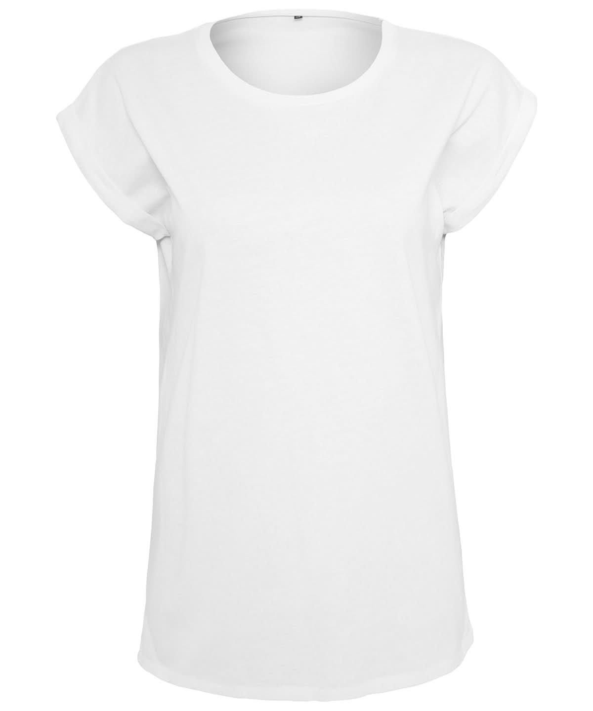 Build Your Brand BYB Womens extended shoulder tee White BY021 - White - Customisable T-Shirts