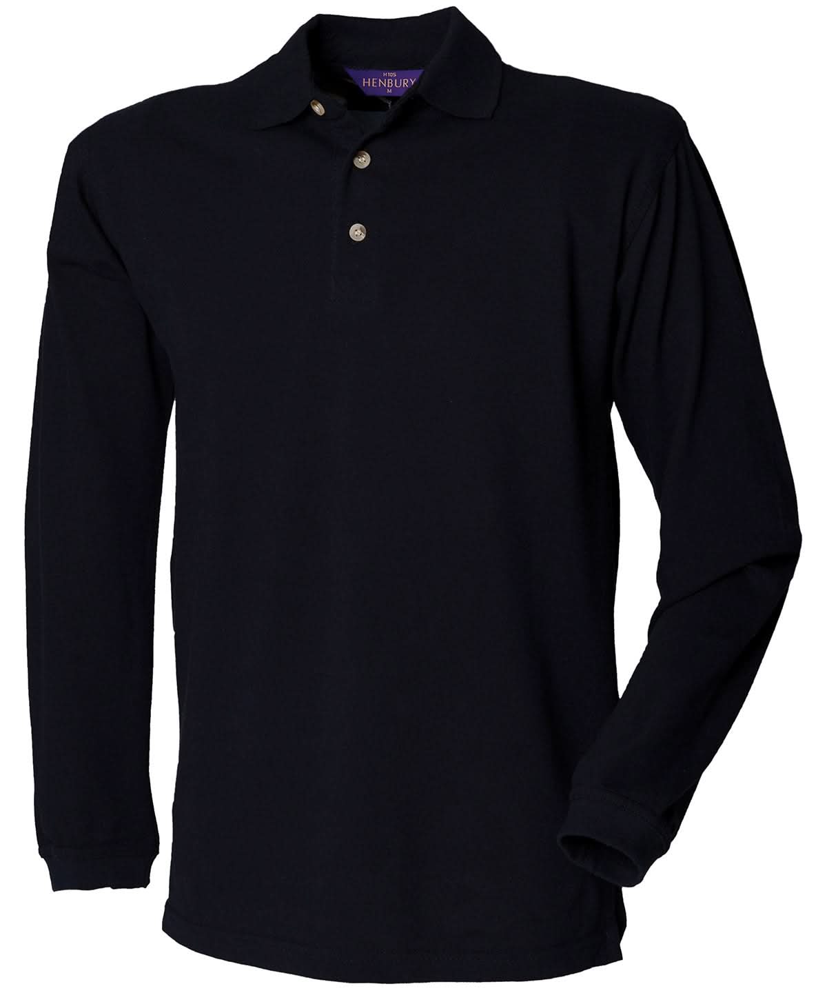 Henbury Long Sleeve Cotton Polo Shirt HB105 - Navy - Customisable Polos