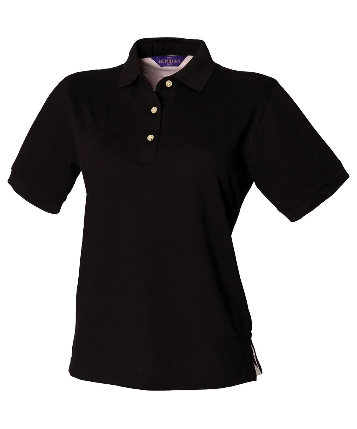 Henbury WomenS Classic Cotton Piqu Polo Shirt HB121 - Black - Customisable Polos
