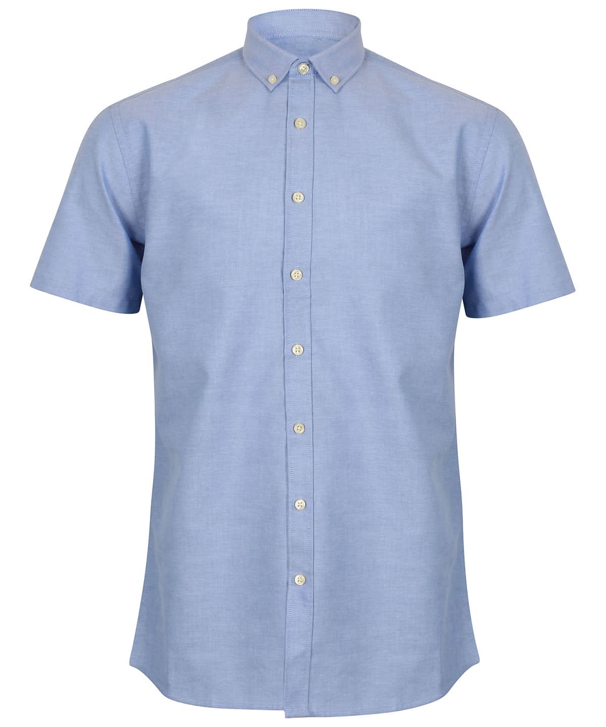Henbury Modern Short Sleeve Oxford Shirt HB517 - Blue - Customisable Shirts