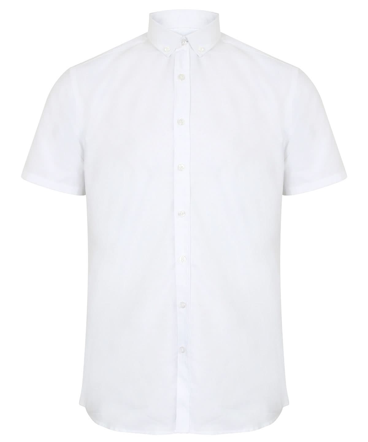 Henbury Modern Short Sleeve Oxford Shirt HB517 - White - Customisable Shirts