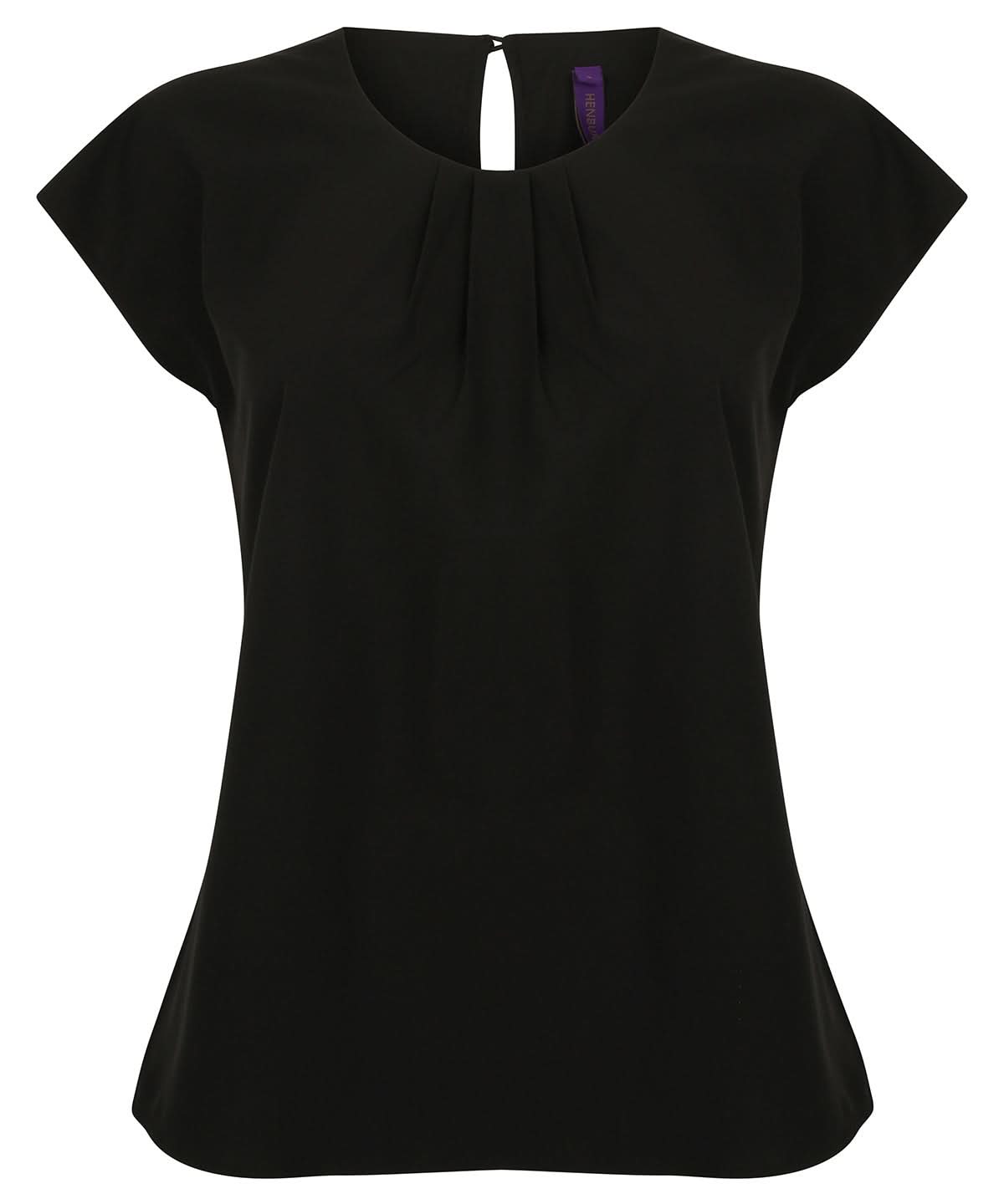 Henbury WomenS Pleat Front Short Sleeve Blouse HB597 - Black - Customisable Blouses