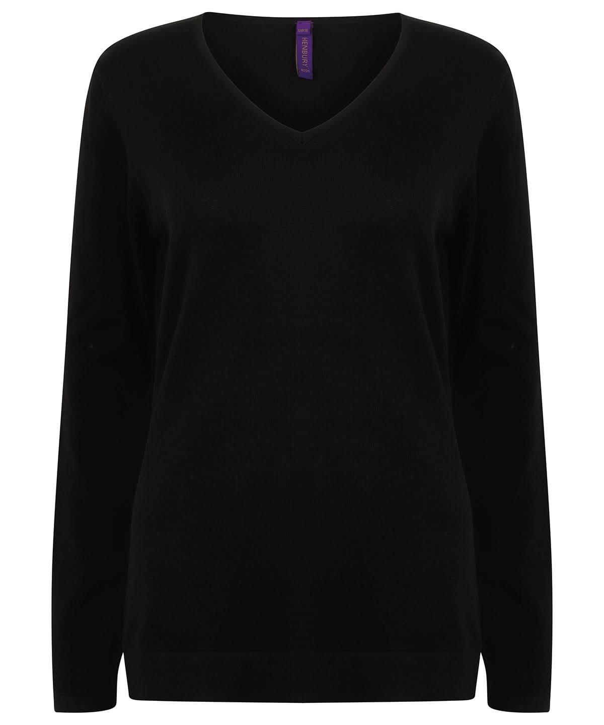 Henbury WomenS 12 Gauge V Neck Jumper HB721 - Black - Customisable Knitted Jumpers