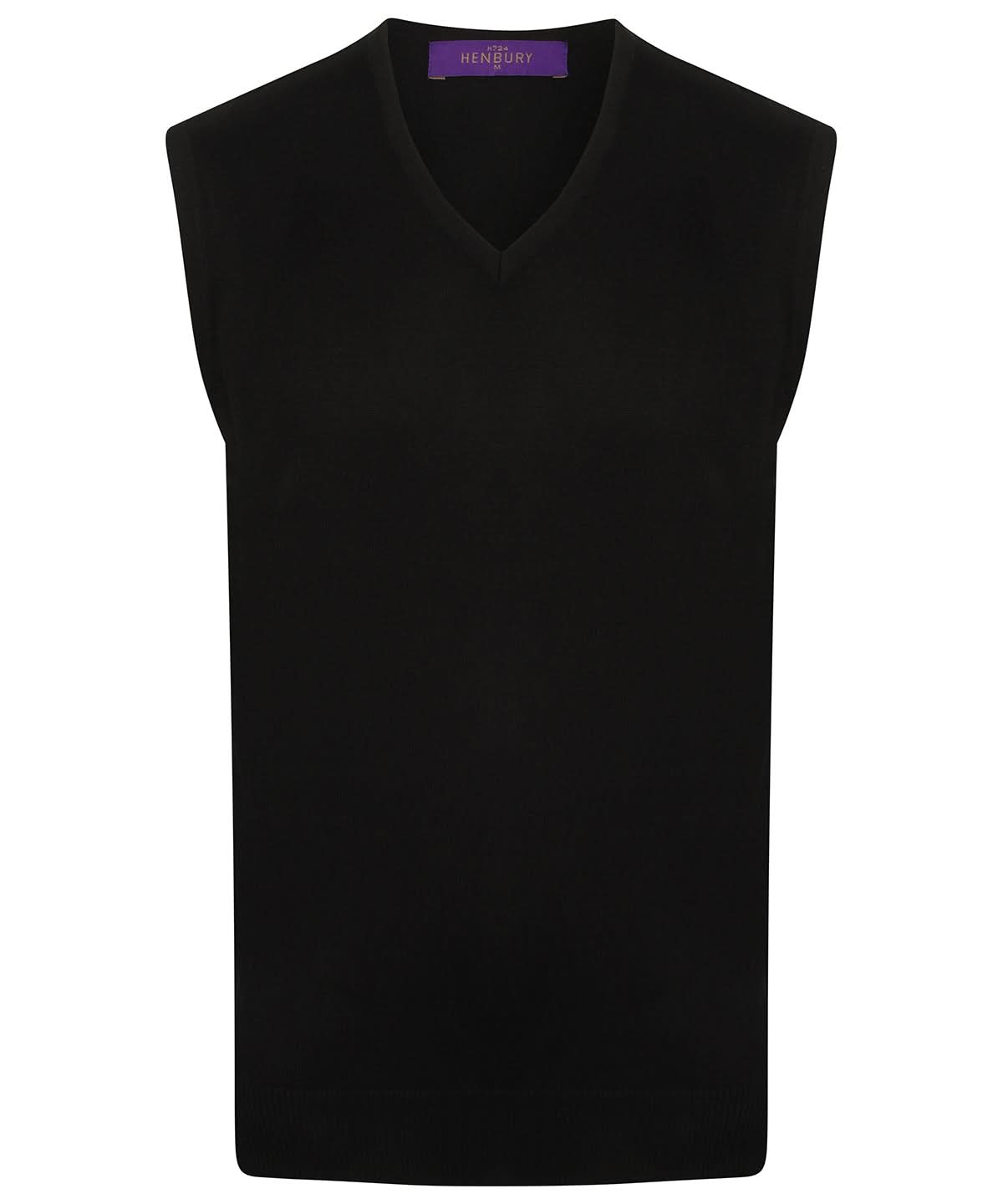 Henbury Sleeveless V Neck Jumper HB724 - Navy - Customisable Knitted Jumpers