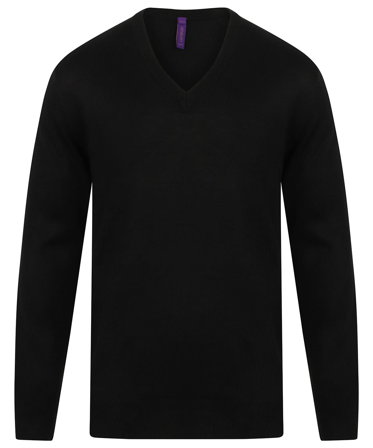 Henbury Cashmere Touch Acrylic V Neck Jumper HB760 - Navy - Customisable Knitted Jumpers