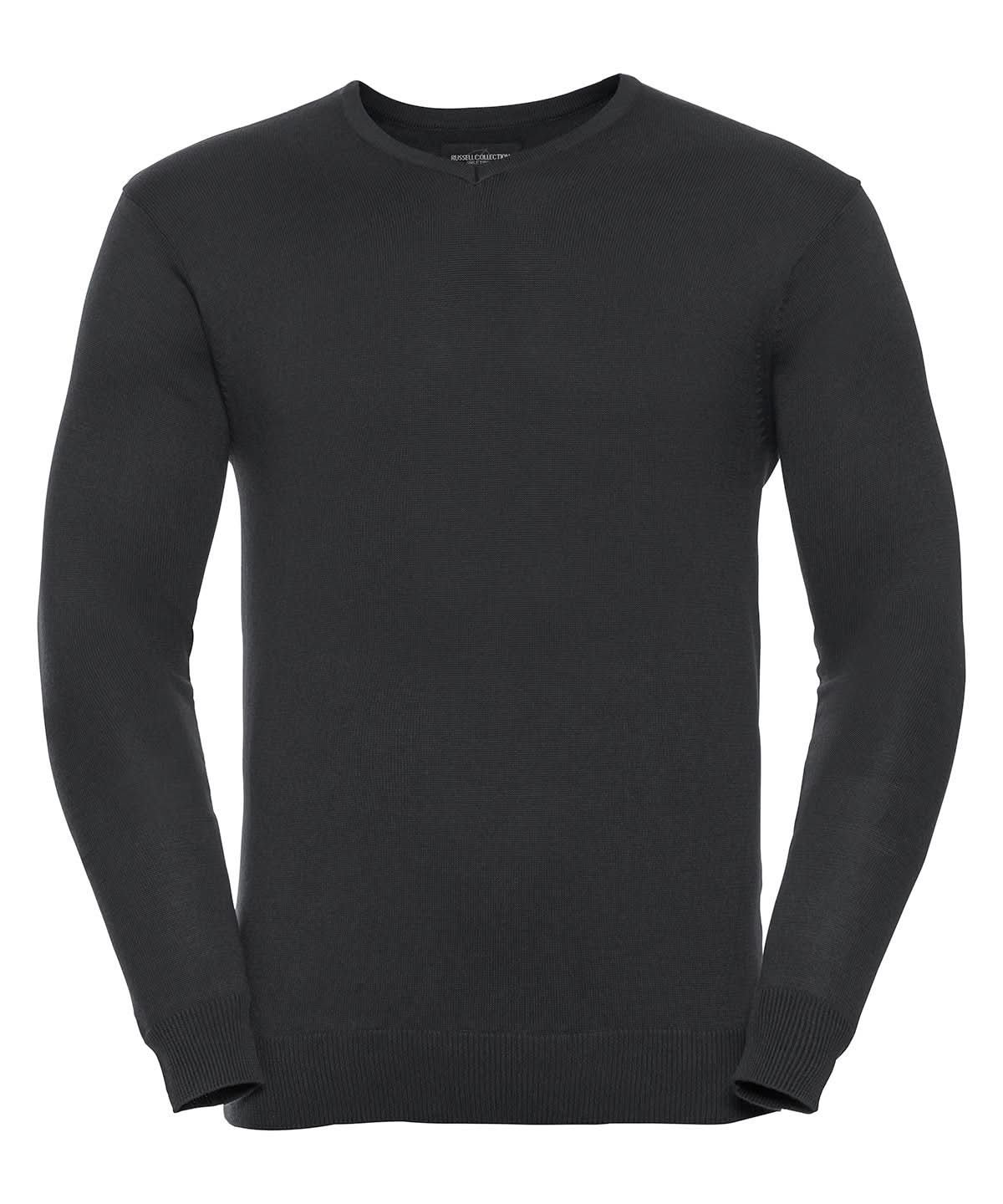 Russell Collection V neck knitted sweater J710M - Black - Customisable Knitted Jumpers