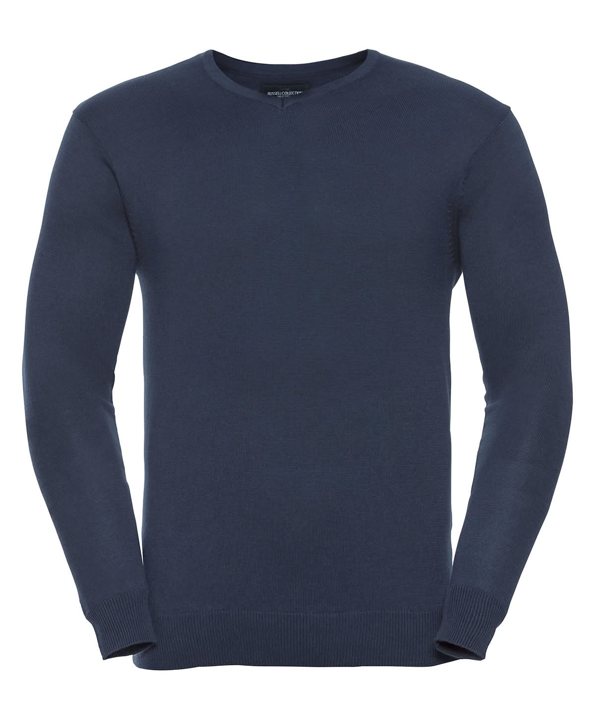 Russell Collection V neck knitted sweater J710M - French Navy - Customisable Knitted Jumpers