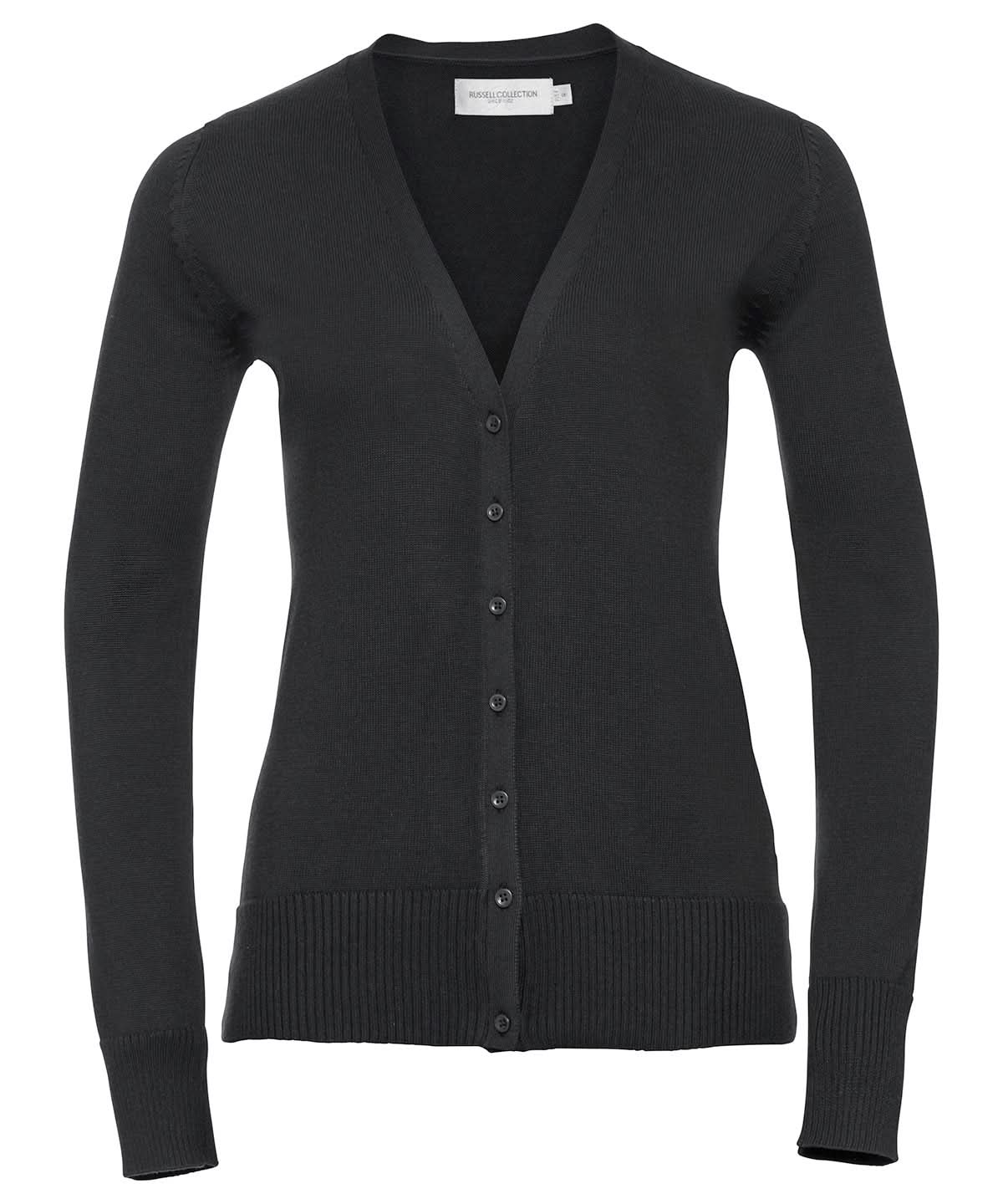 Russell Collection Womens v neck knitted cardigan J715F - Black - Customisable Cardigans