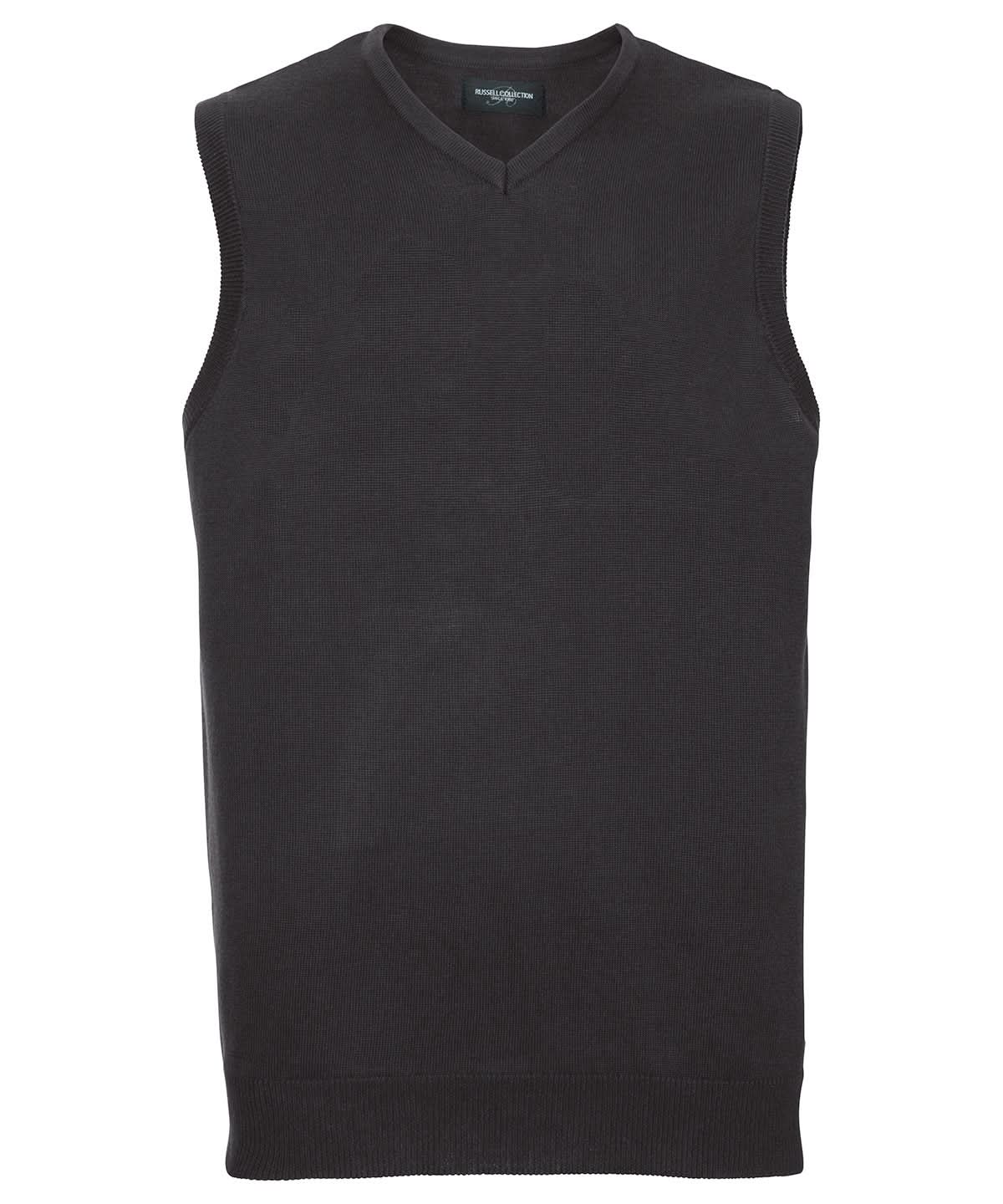 Russell Collection V neck sleeveless knitted sweater J716M - Black - Customisable Knitted Jumpers