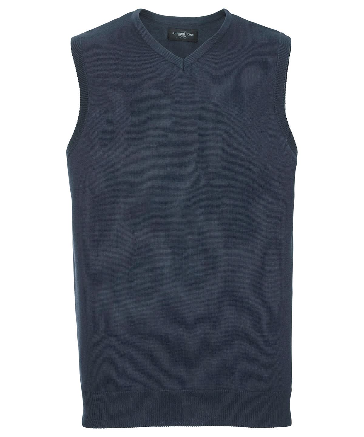 Russell Collection V neck sleeveless knitted sweater J716M - French Navy - Customisable Knitted Jumpers