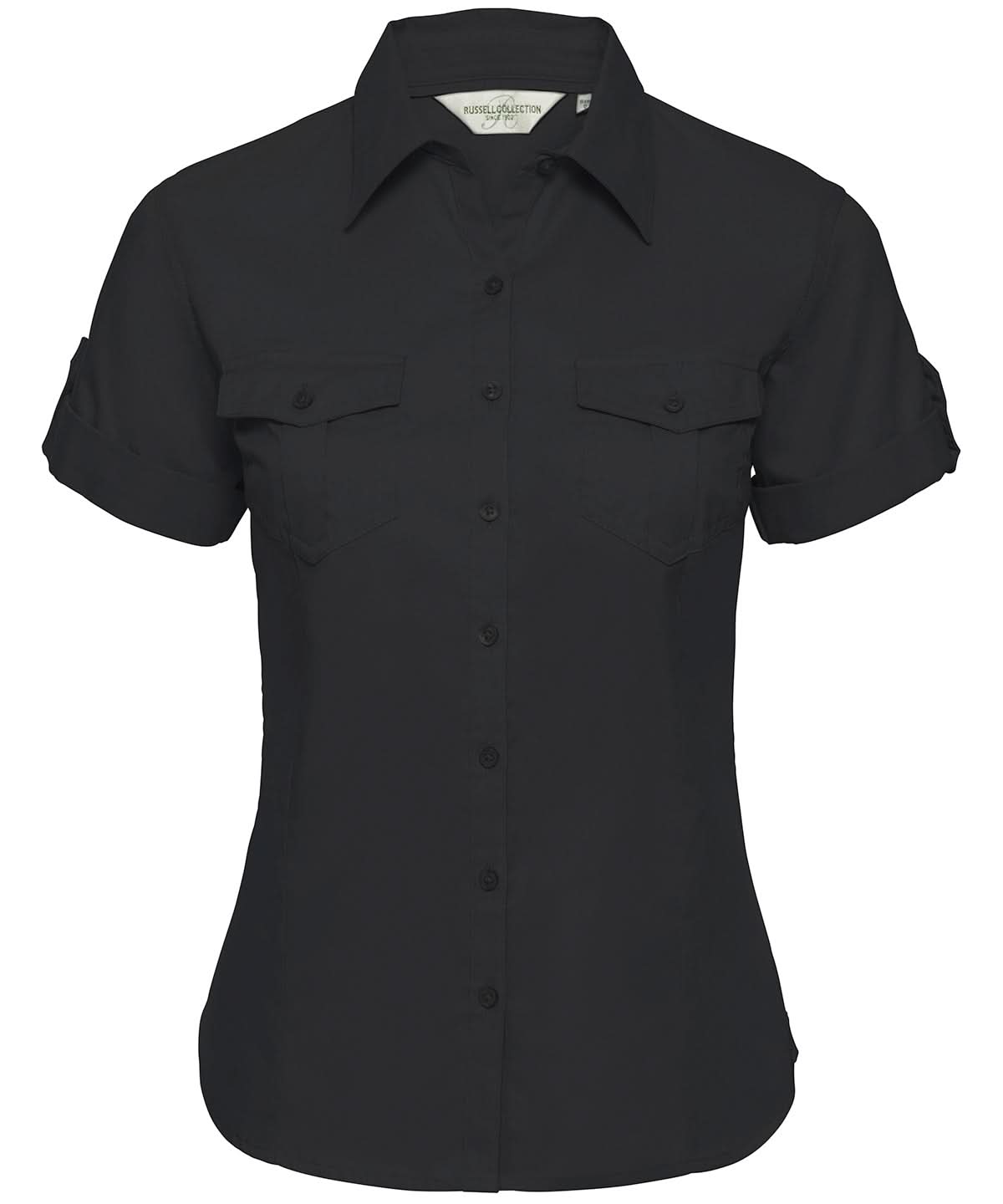 Russell Europe Womens roll sleeve short sleeve shirt j919f - Black - Customisable Shirts