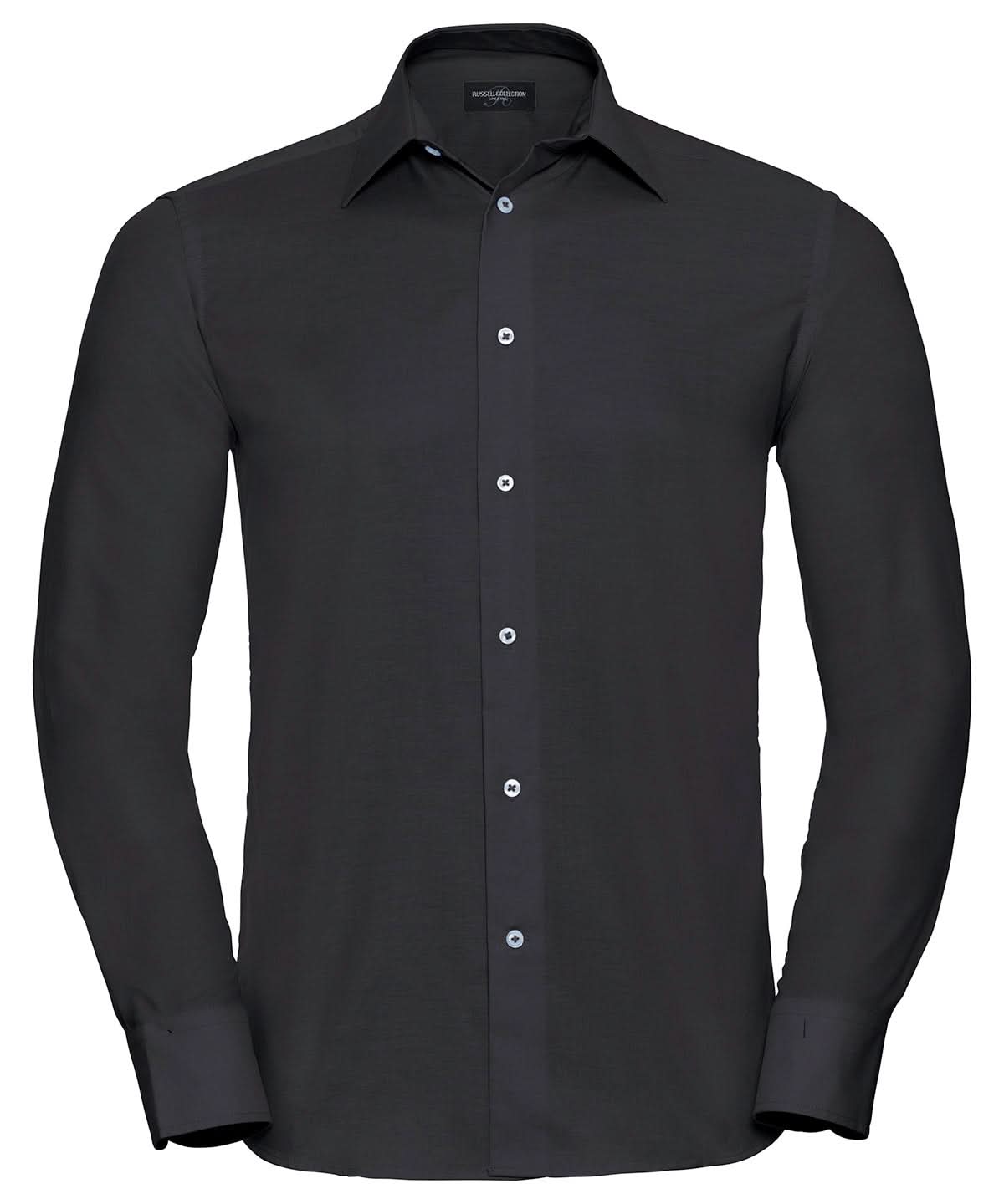 Russell Collection Long sleeve easycare tailored Oxford shirt J922M - Black - Customisable Shirts