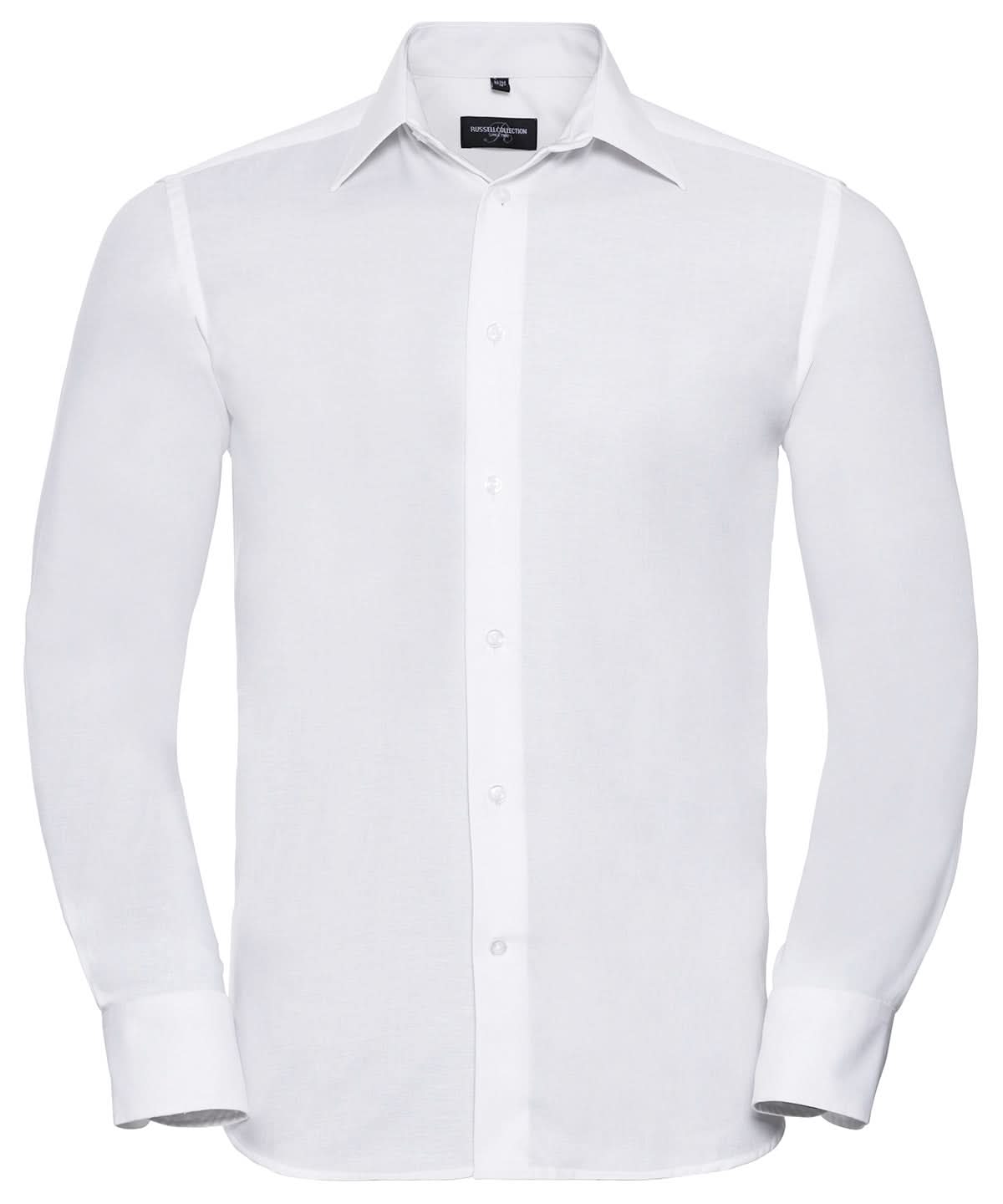 Russell Collection Long sleeve easycare tailored Oxford shirt J922M - White - Customisable Shirts