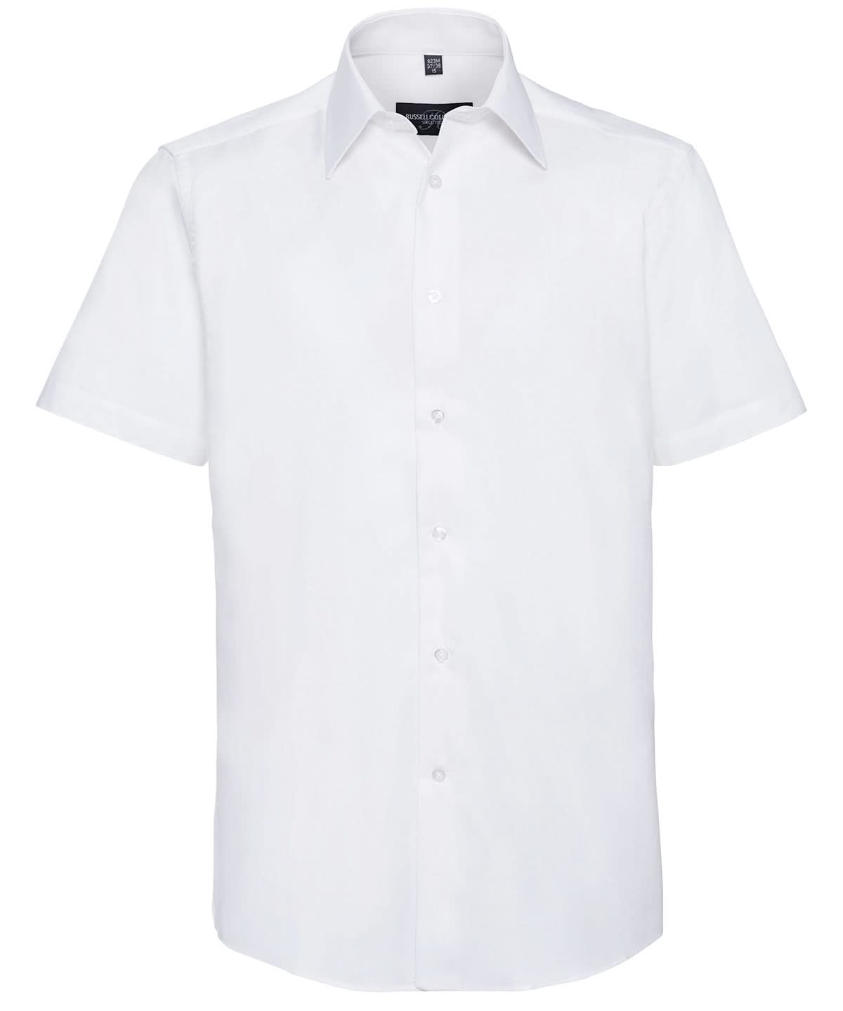 Russell Collection Short sleeve easycare tailored Oxford shirt J923M - White - Customisable Shirts