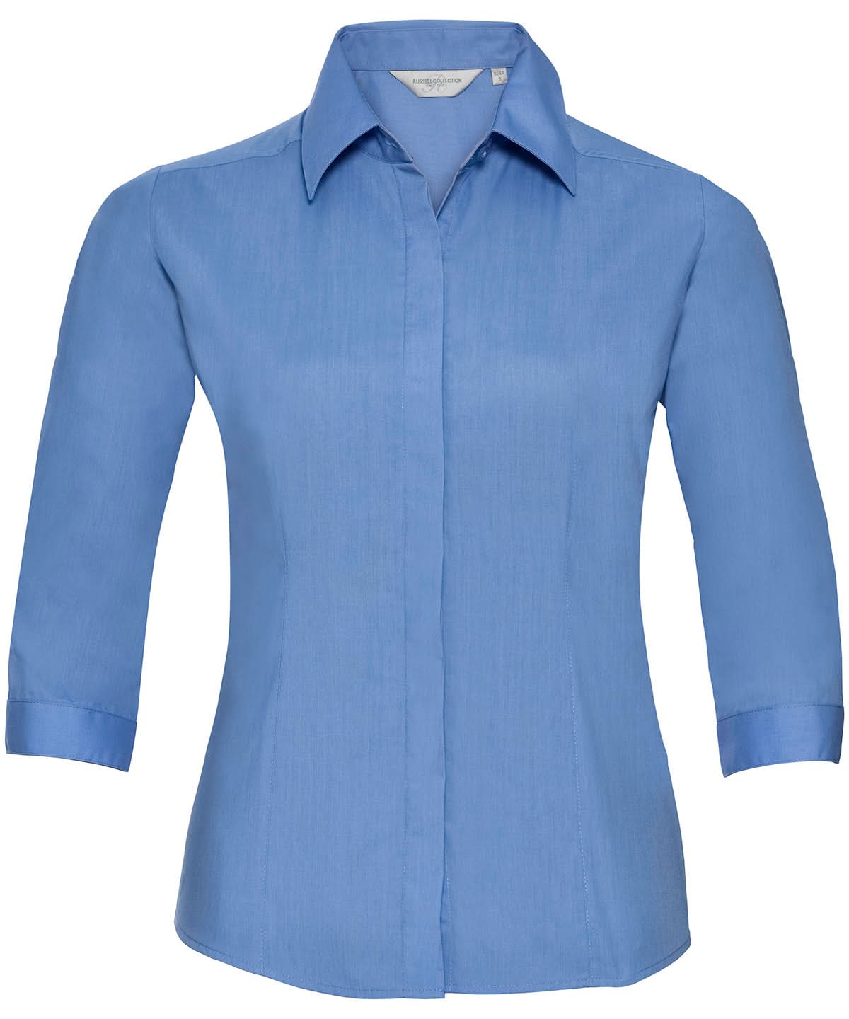 Russell Collection Womens sleeve polycotton easycare fitted poplin shirt j926f - Corporate Blue - Customisable Shirts