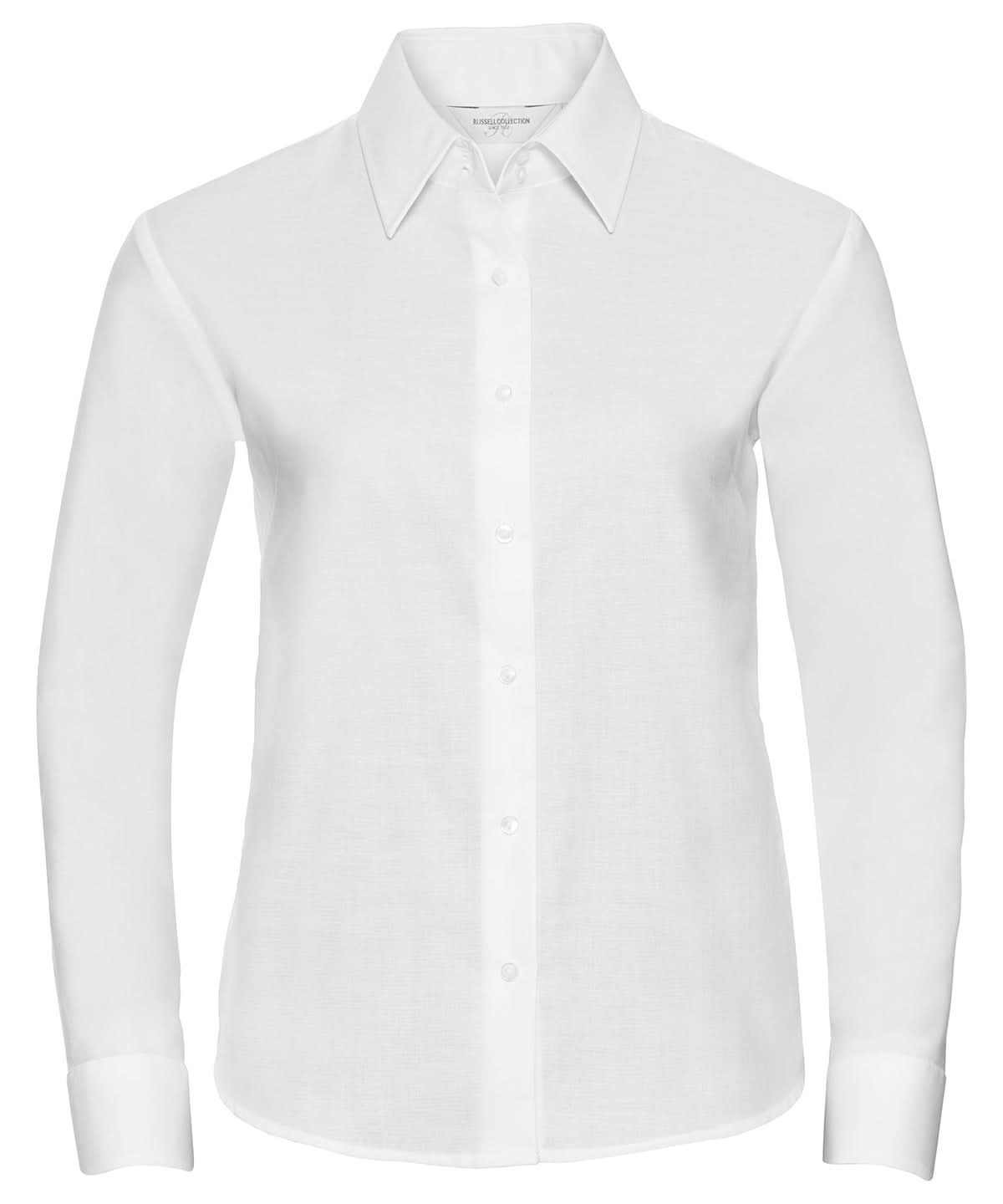 Russell Collection Womens long sleeve easycare Oxford shirt J932F - White - Customisable Shirts