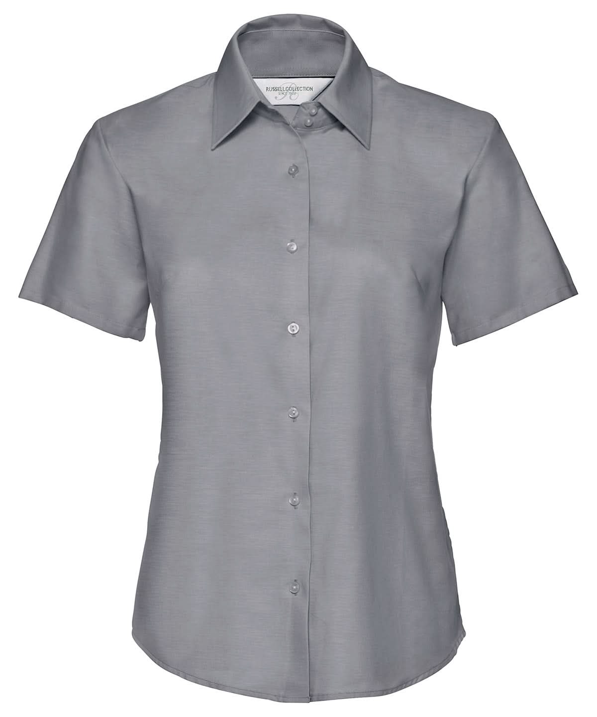 Russell Collection Womens short sleeve Oxford shirt J933F - Silver - Customisable Shirts