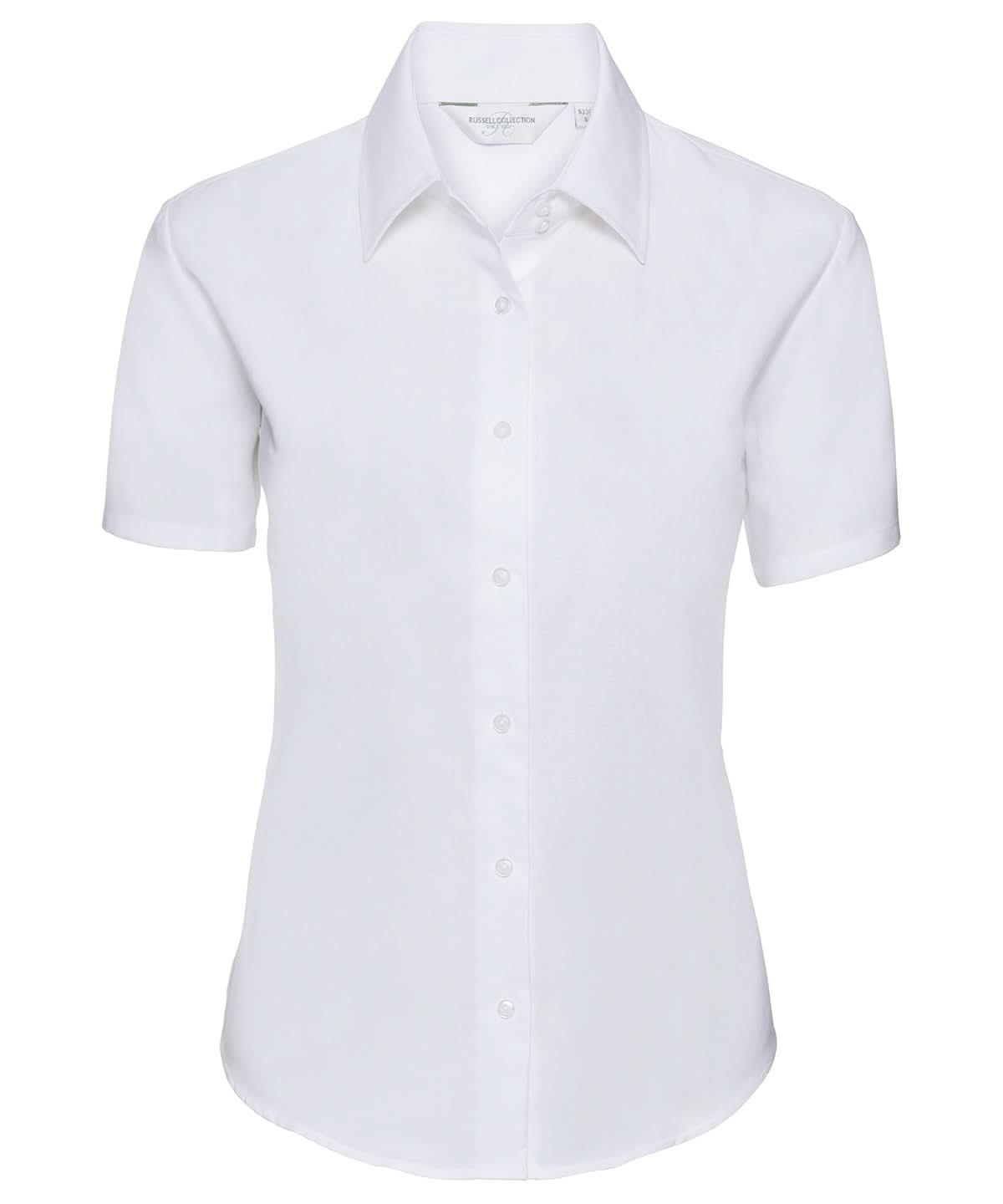 Russell Collection Womens short sleeve Oxford shirt J933F - White - Customisable Shirts