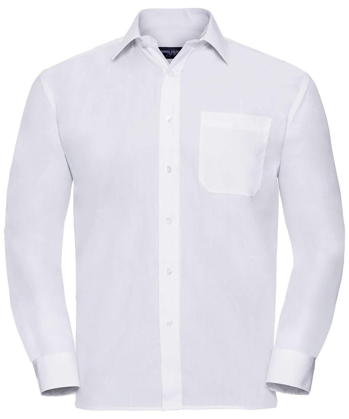 Russell Collection Long sleeve polycotton easycare poplin shirt J934M - White - Customisable Shirts