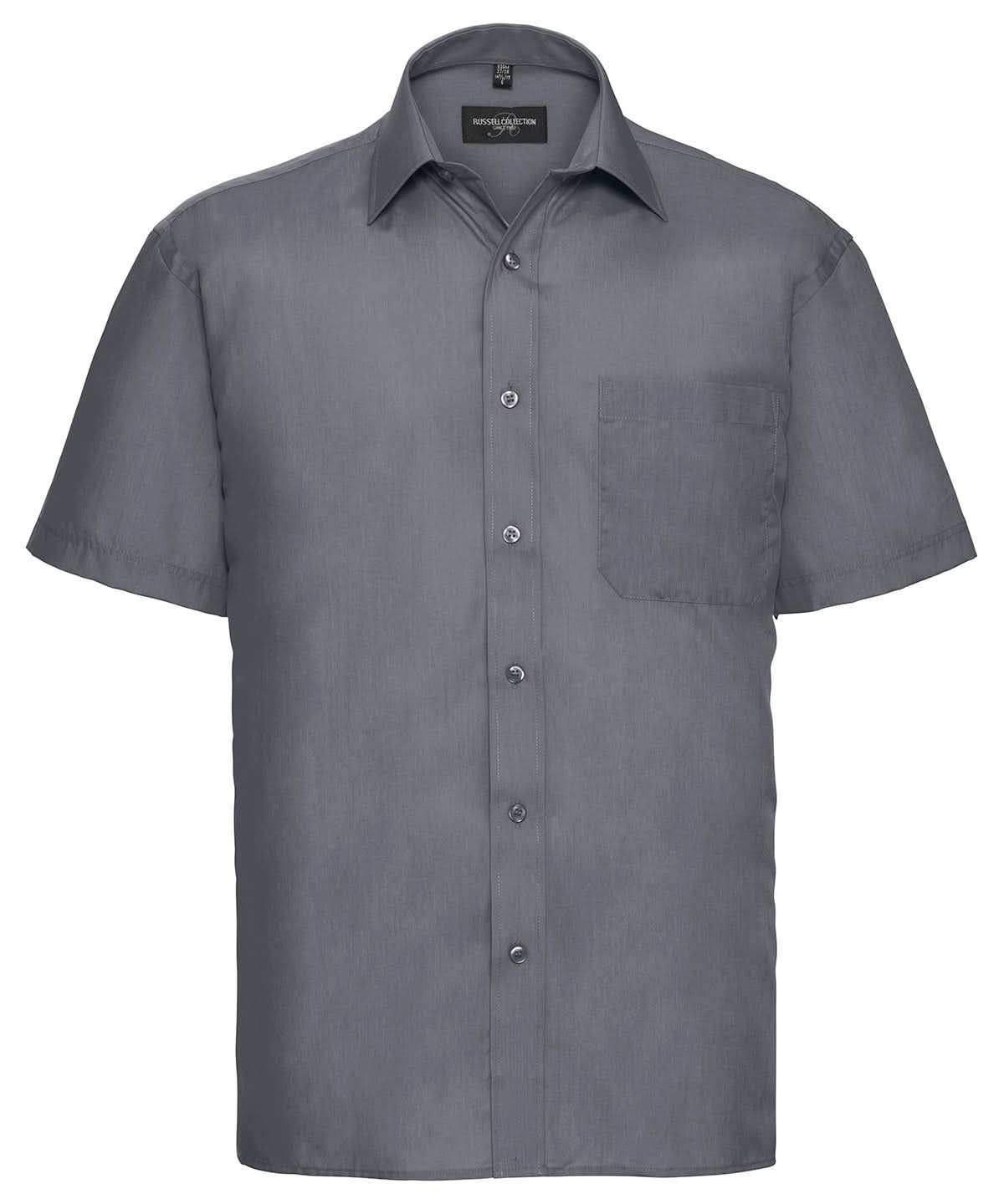 Russell Collection Short sleeve polycotton easycare poplin shirt J935M - Convoy Grey - Customisable Shirts