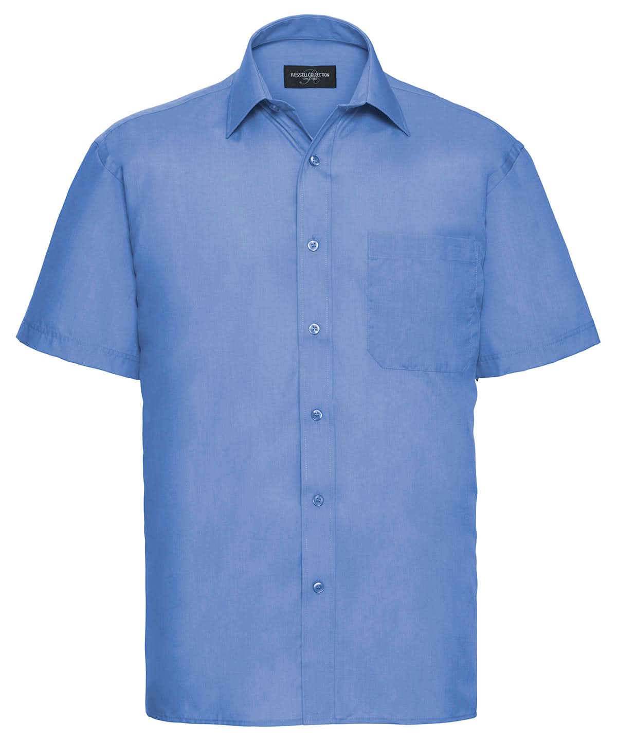 Russell Collection Short sleeve polycotton easycare poplin shirt J935M - Corporate Blue - Customisable Shirts