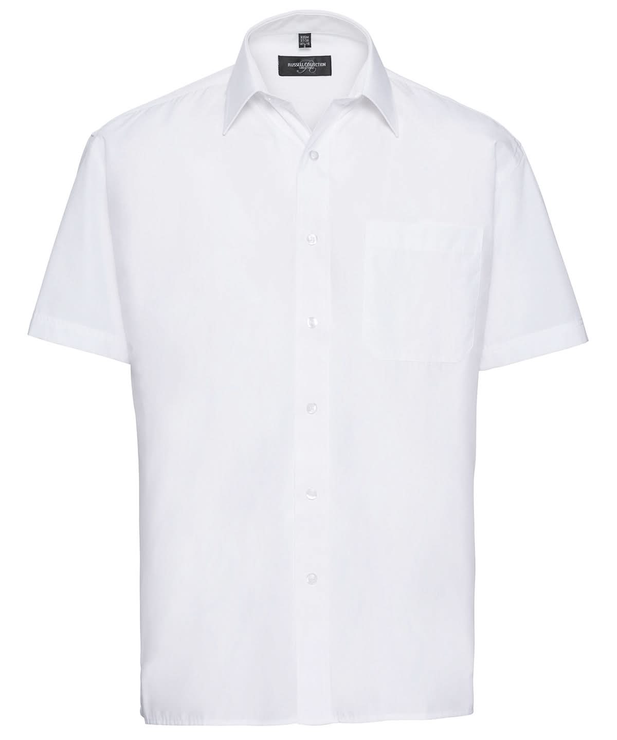 Russell Collection Short sleeve polycotton easycare poplin shirt J935M - White - Customisable Shirts