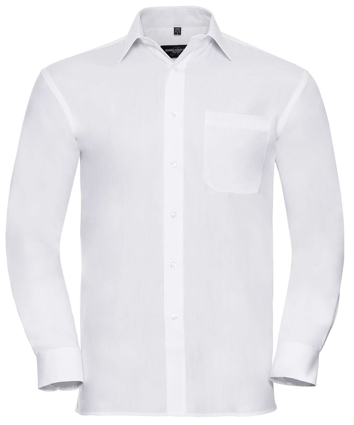 Russell Collection Long sleeve pure cotton easycare poplin shirt J936M - White - Customisable Shirts