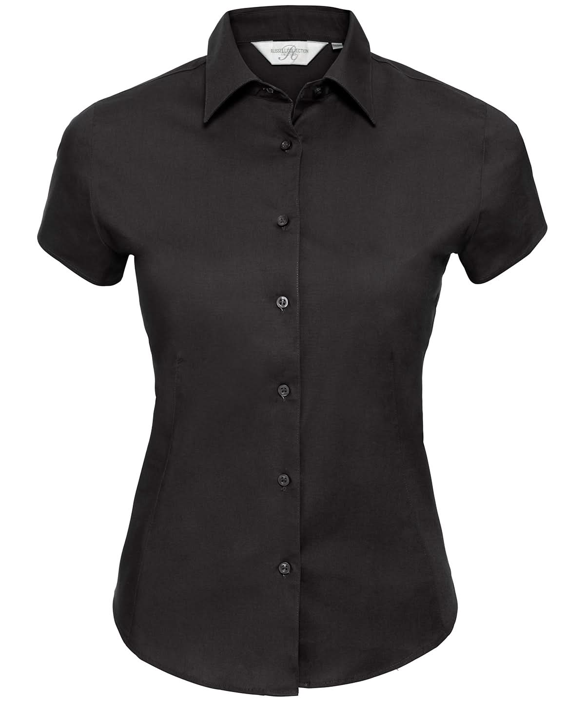 Russell Collection Womens short sleeve easycare fitted stretch shirt J947F - Black - Customisable Shirts