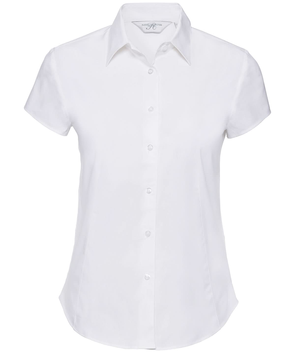 Russell Collection Womens short sleeve easycare fitted stretch shirt J947F - White - Customisable Shirts