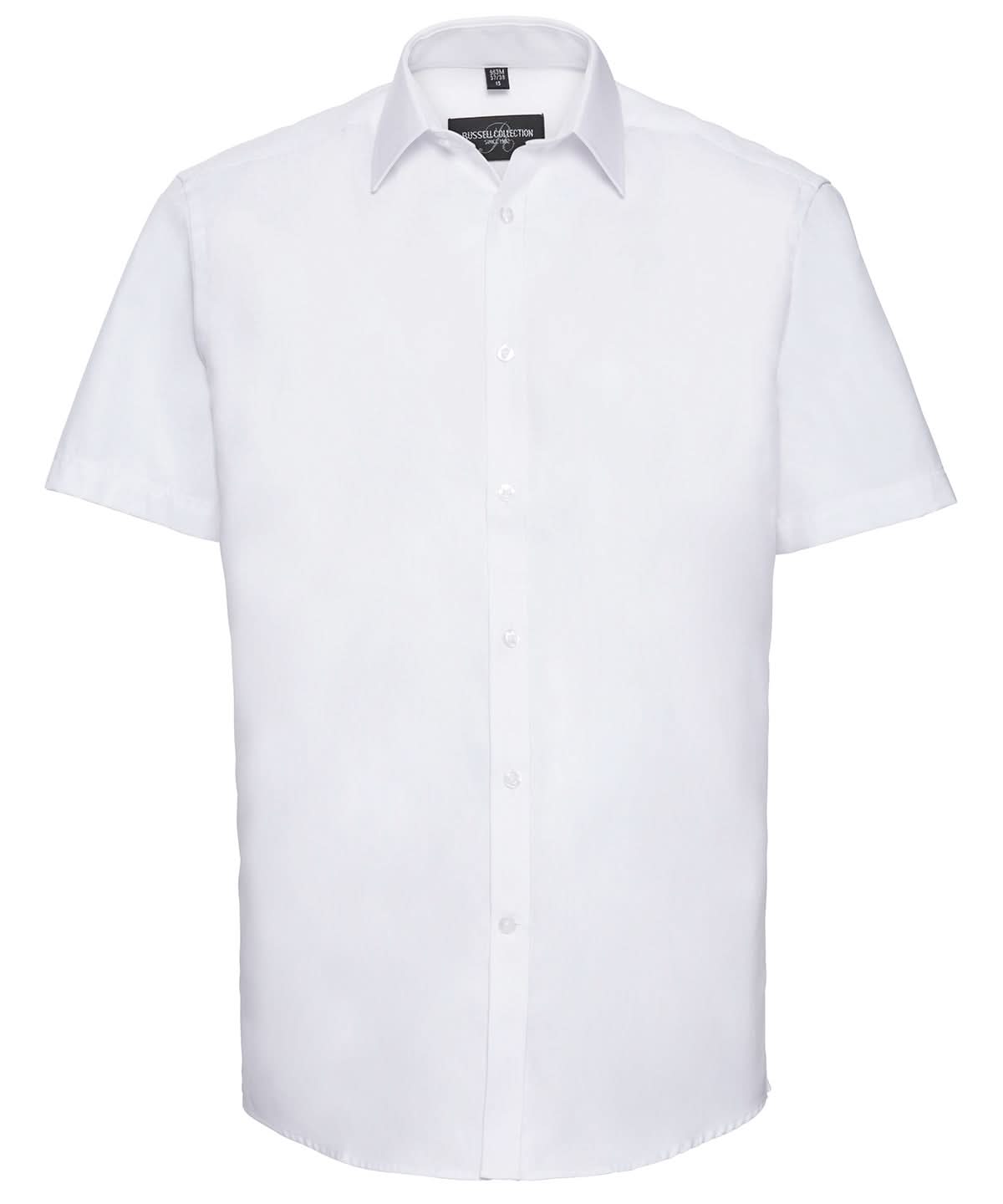 Russell Collection Short sleeve herringbone shirt J963M - White - Customisable Shirts