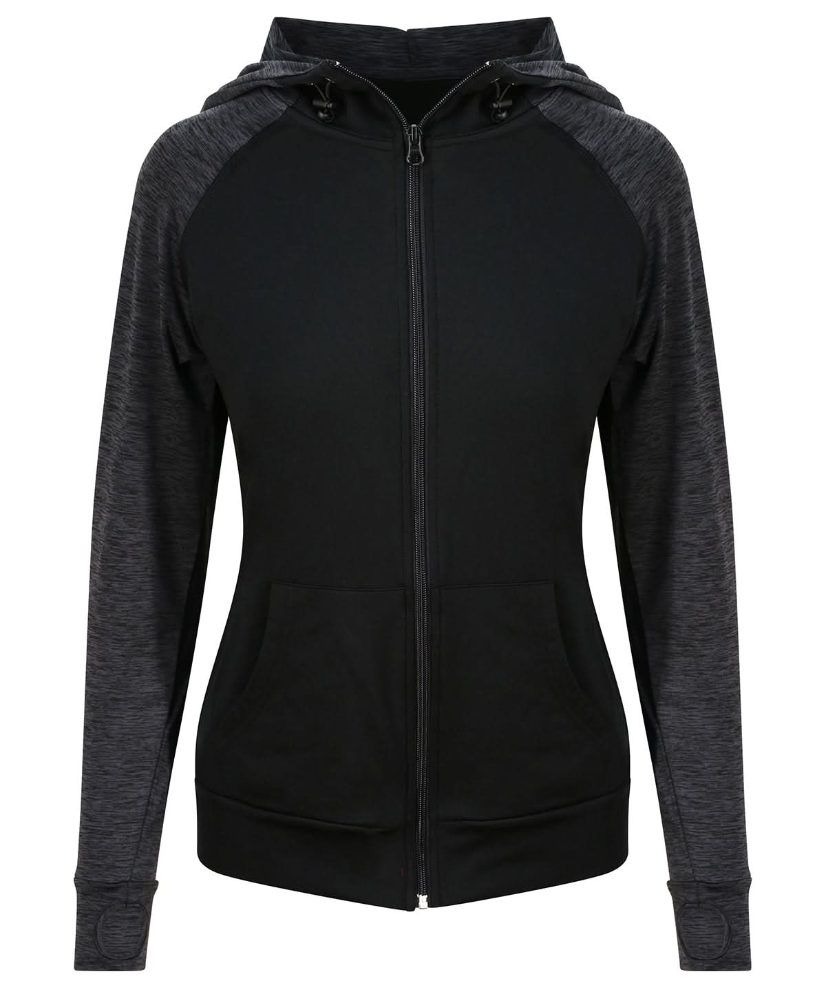 AWDis Just Cool Womens cool contrast zoodie JC058 - Black Black Slate Melange - Customisable Hoodies