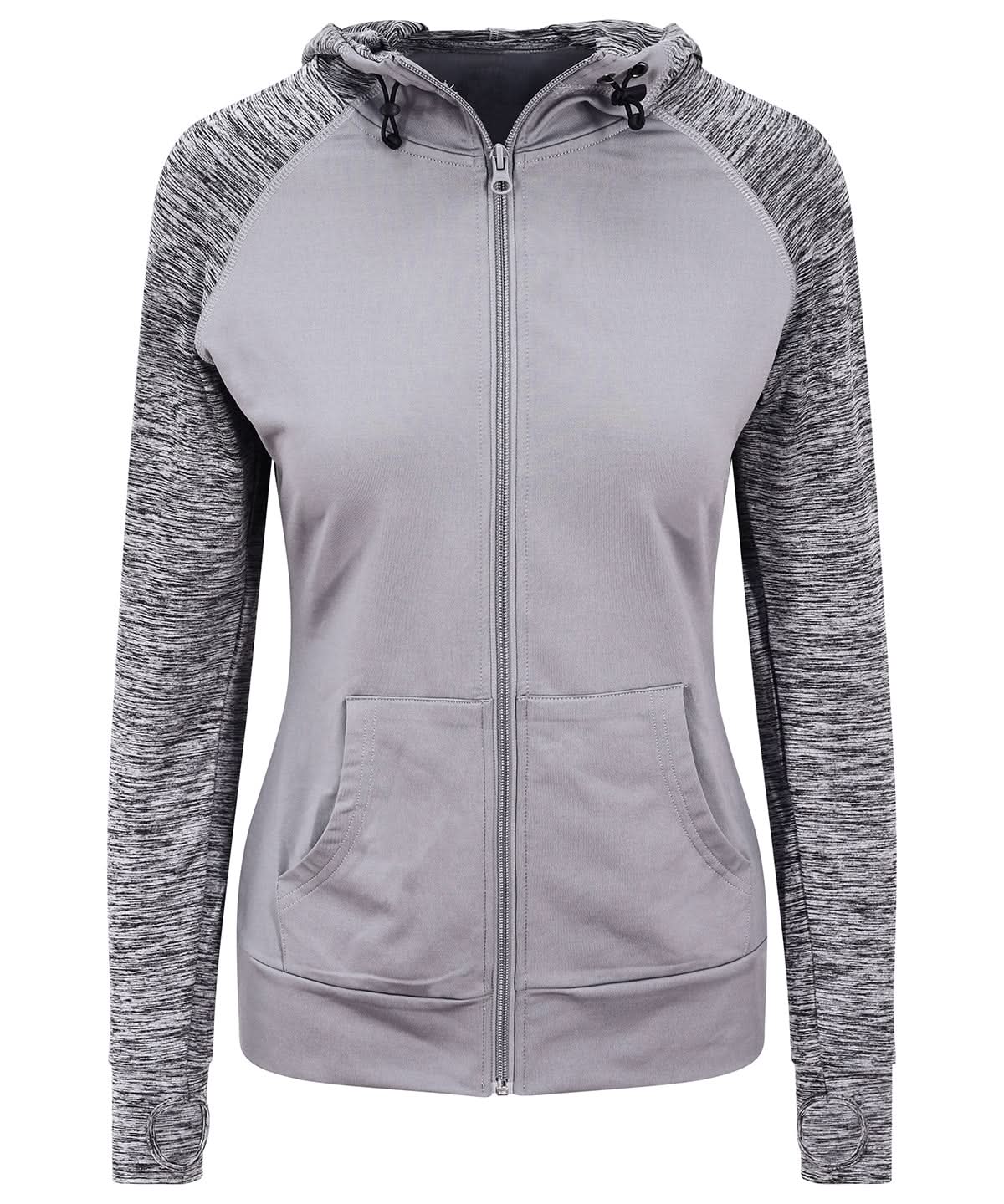 AWDis Just Cool Womens cool contrast zoodie JC058 - Grey Grey Melange - Customisable Hoodies