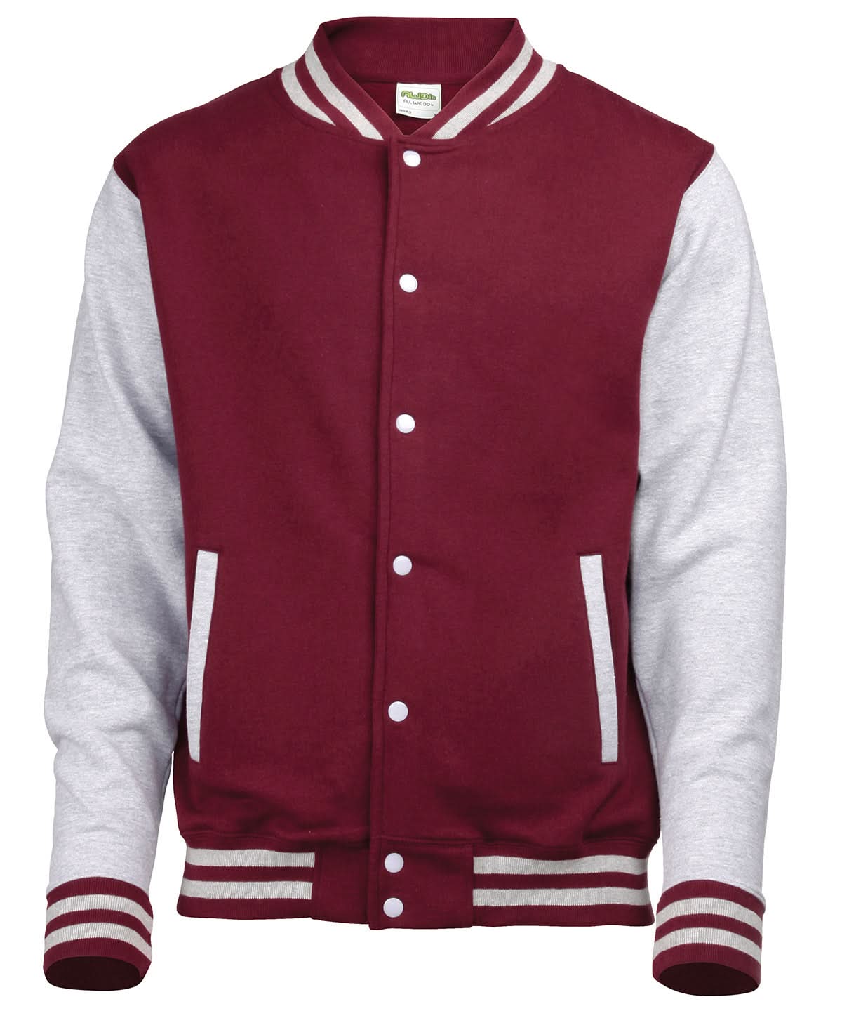 AWDis Just Hoods Varsity jacket JH043 - Burgundy Heather Grey - Customisable Jackets