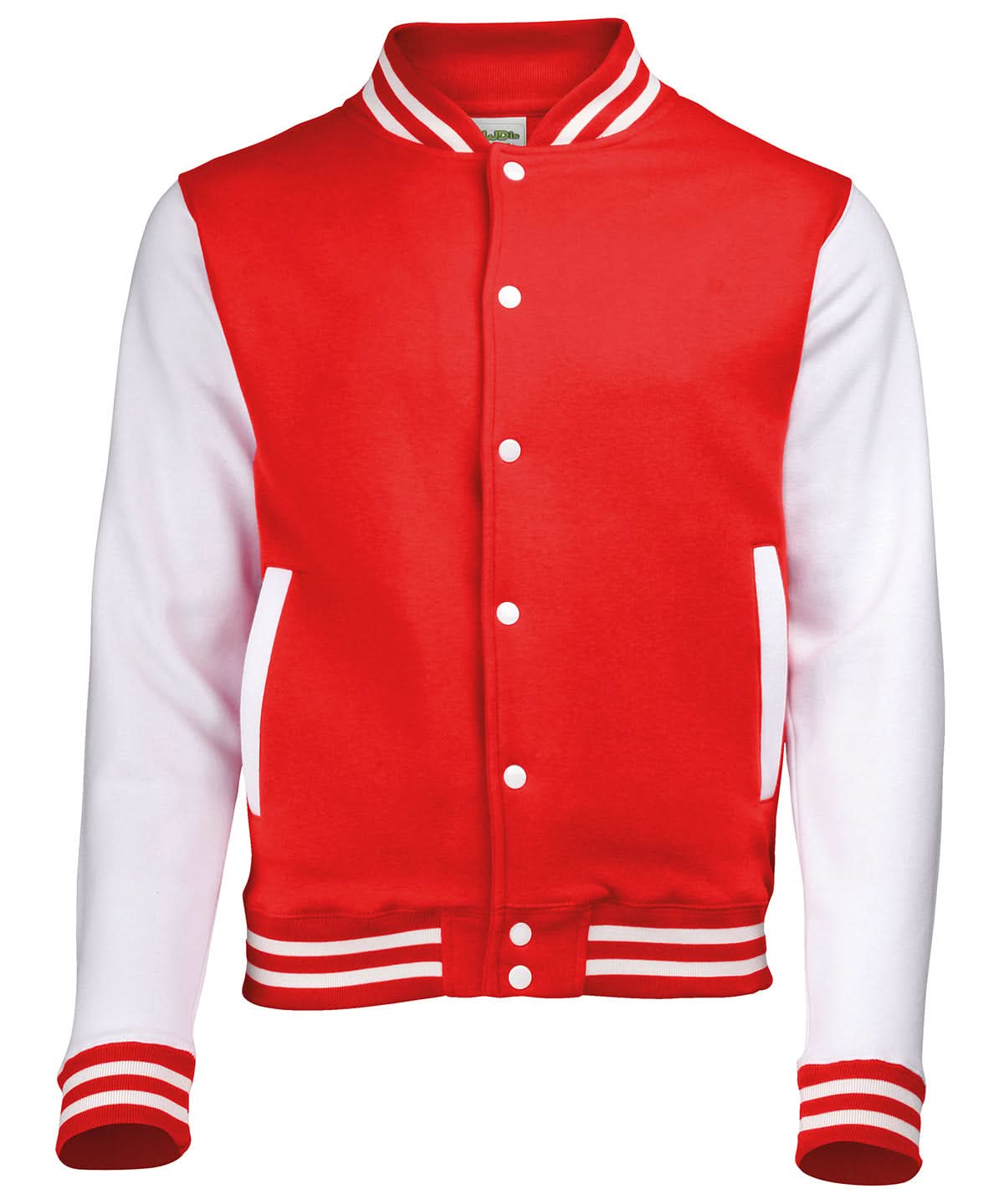 AWDis Just Hoods Varsity jacket JH043 - Fire Red White - Customisable Jackets
