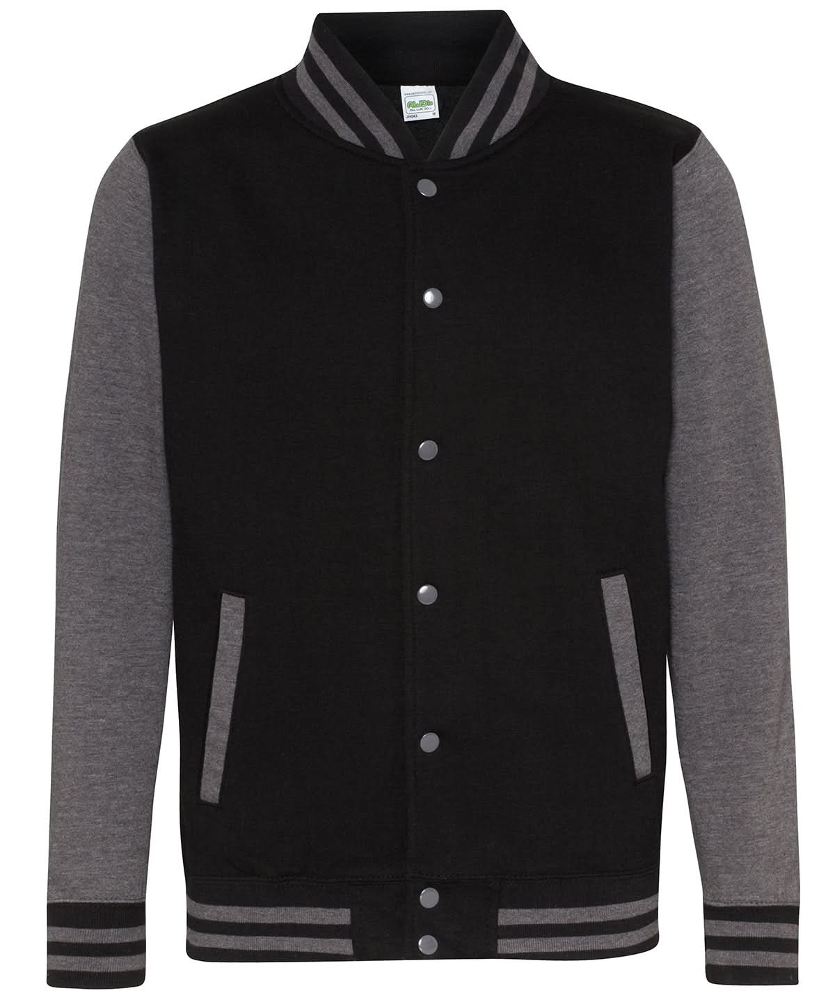 AWDis Just Hoods Varsity jacket JH043 - Jet Black Charcoal - Customisable Jackets