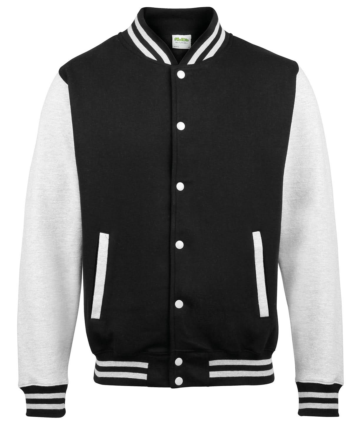 AWDis Just Hoods Varsity jacket JH043 - Jet Black Heather Grey - Customisable Jackets