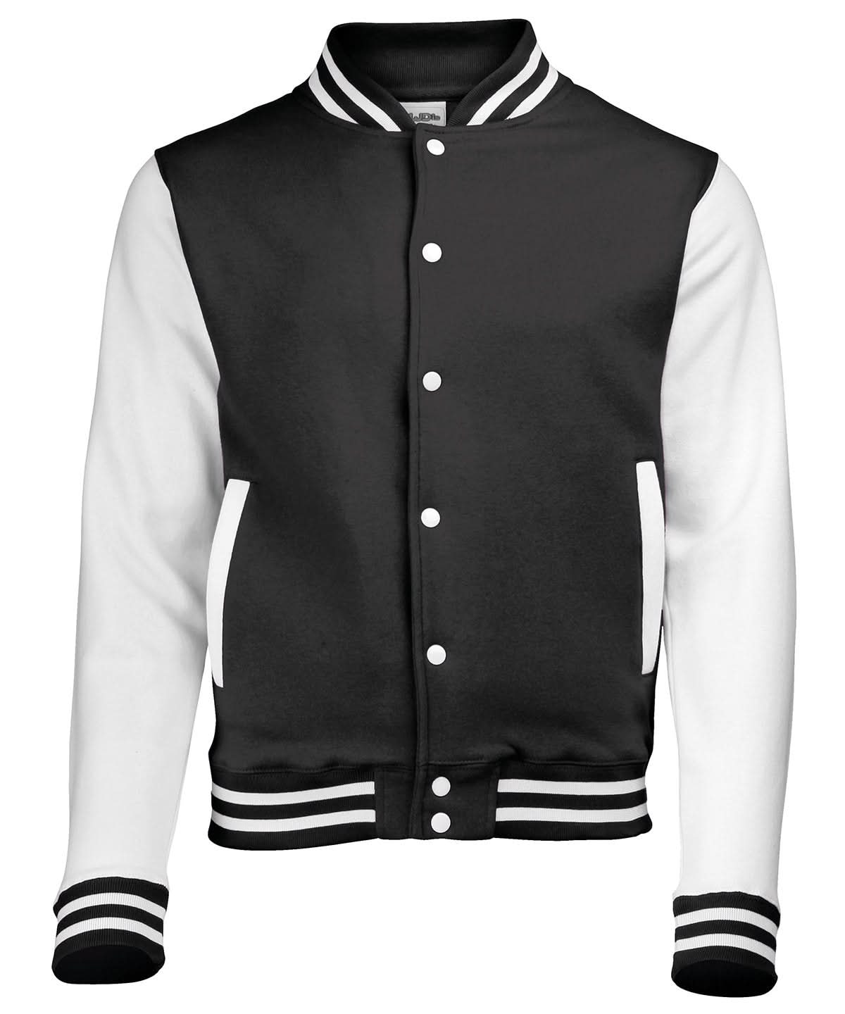 AWDis Just Hoods Varsity jacket JH043 - Jet Black White - Customisable Jackets