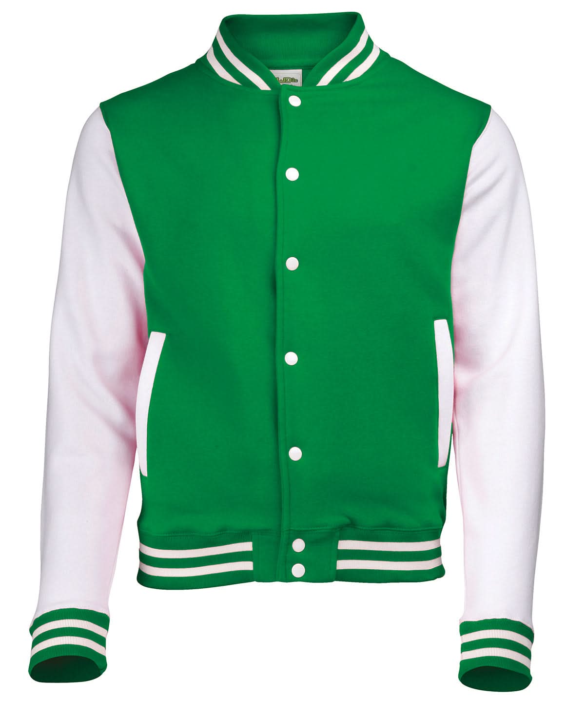 AWDis Just Hoods Varsity jacket JH043 - Kelly Green White - Customisable Jackets