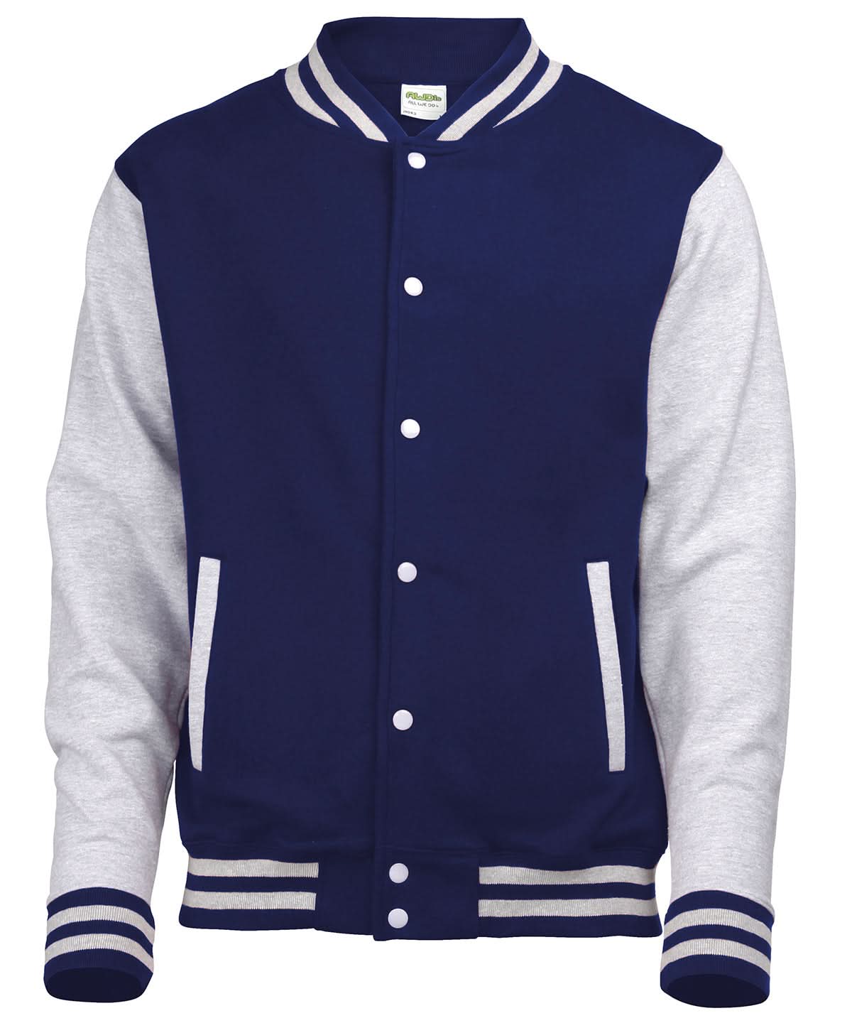 AWDis Just Hoods Varsity jacket JH043 - Oxford Navy Heather Grey - Customisable Jackets